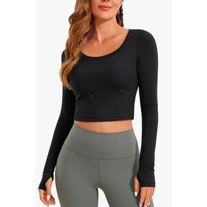 CRZ YOGA Long Sleeve Crop Top Slim Fit Athletic Gym Top size large NWT